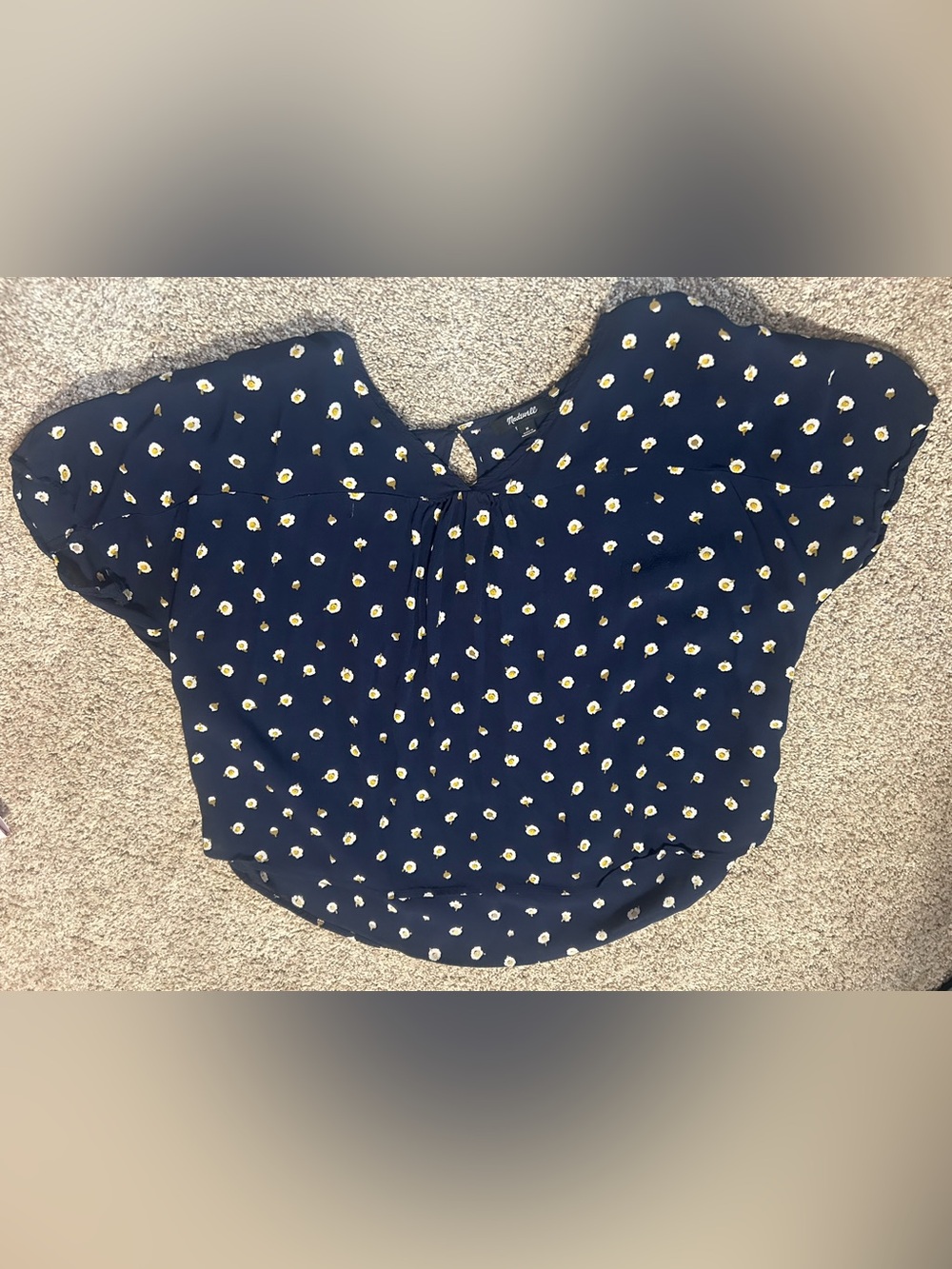 Madewell Rhyme Top in Daisy Dots Navy Blue Short Sleeve Blouse Size M